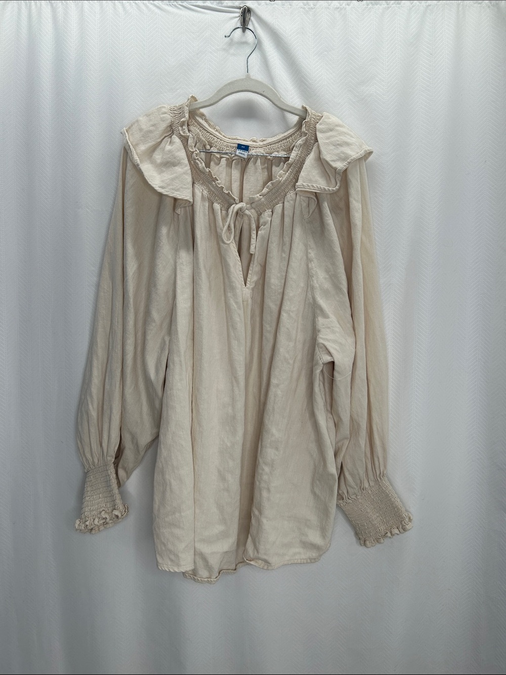 Old Navy Cream Ruffled Tie-Neck Peasant Blouse